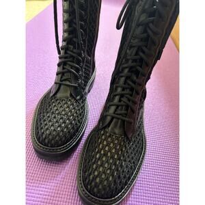 $1287 Jimmy Choo Women's Black Ankle Combat Boots Sz 36.5 Calfskin Fabric NEW